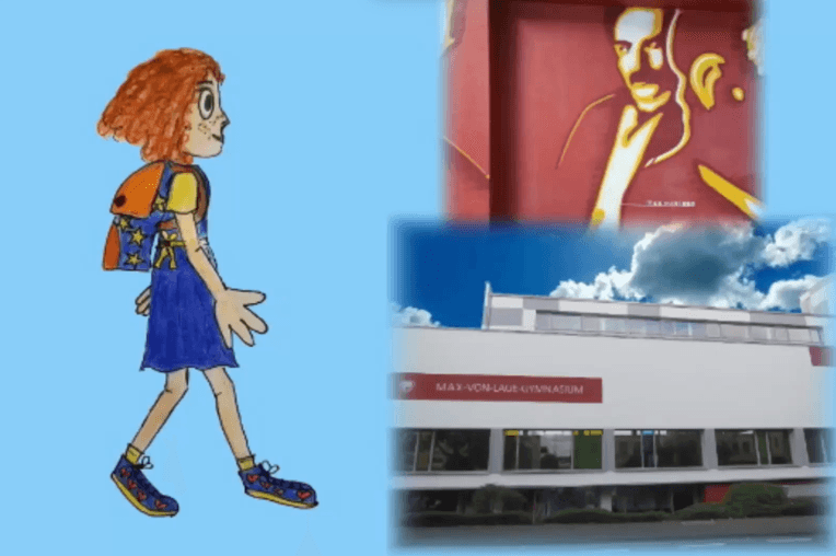 Illustration: Maxi auf dem Weg zum Max-von-Laue-Gymnasium